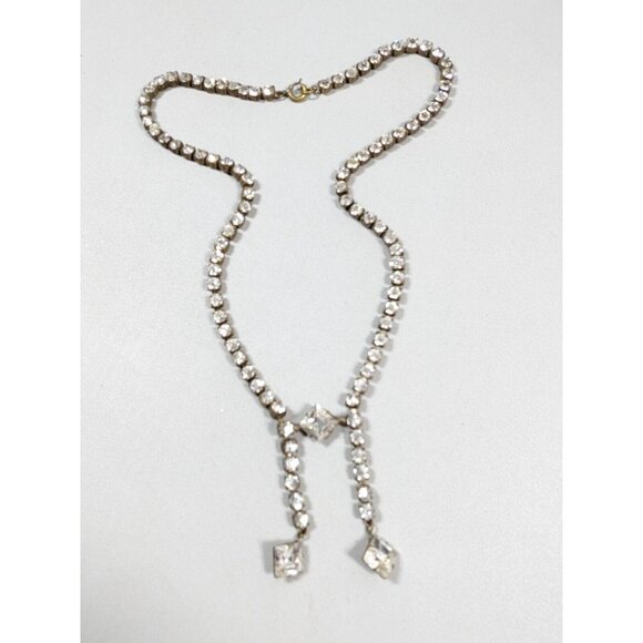 Vintage Czechoslovakia Bronze Tone Crystal Rhinestone Art Deco Tennis Necklace - Picture 2 of 11